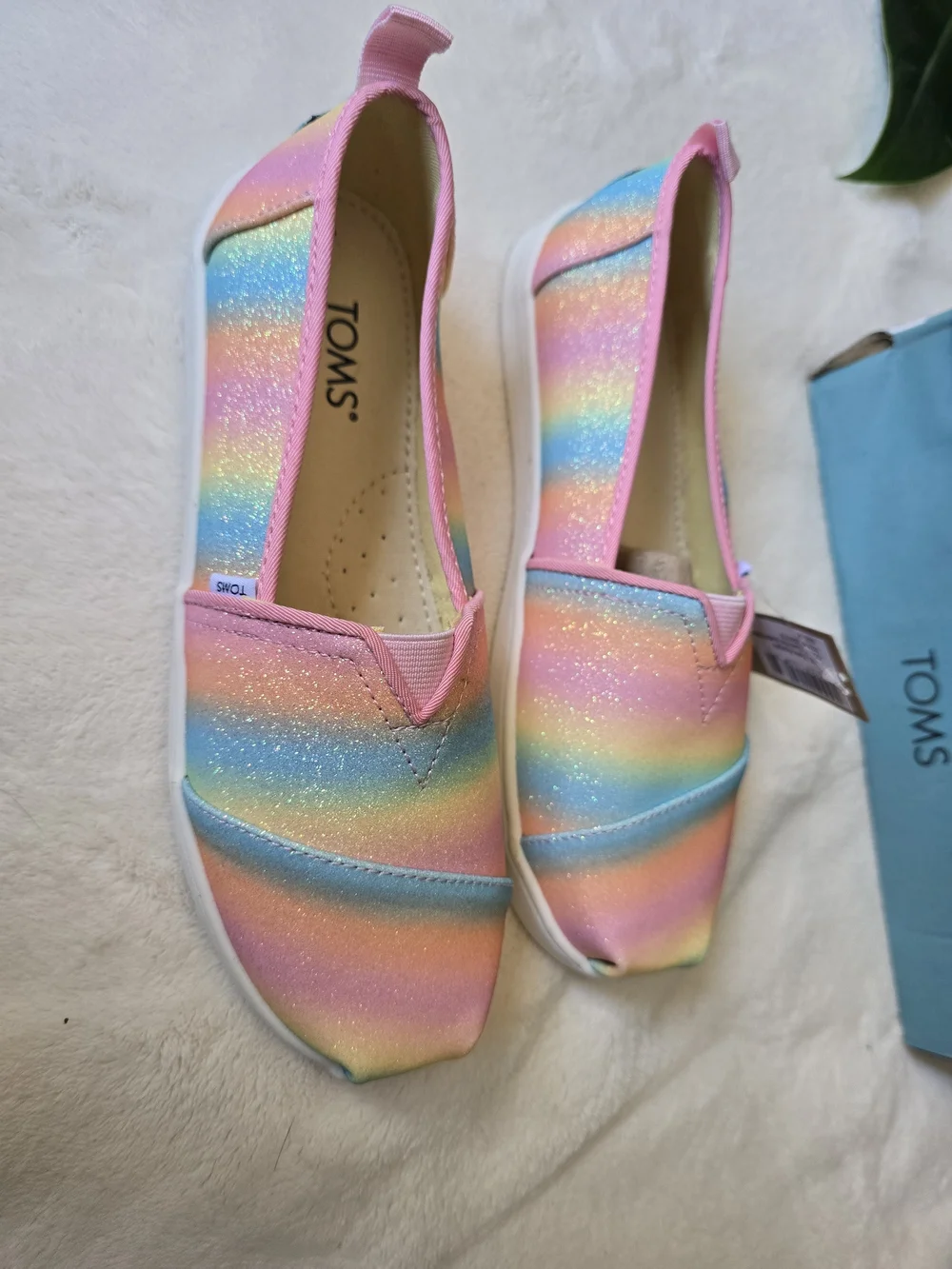 TOMS Kids' Rainbow Glitter Slip-On Shoes - Pink Multi